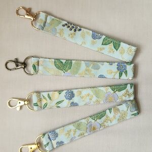 Floral Wristlet Keychain in Rifle Paper Co Fabric- Turquoise and Gold (1 Count)